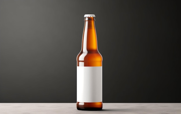 um close de uma garrafa de cerveja com um rótulo em branco em uma mesa generativa ai