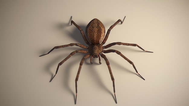 Foto um close de uma grande aranha peluda com um corpo castanho e pernas pretas a aranha está sentada em uma superfície branca e está olhando para a câmera