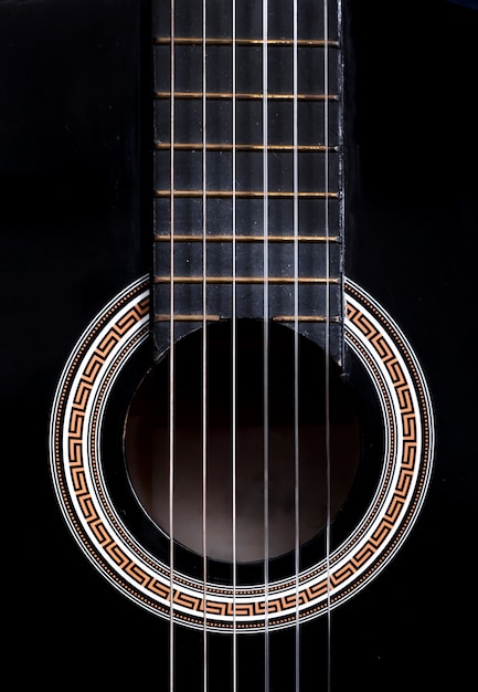 Um close de uma guitarra