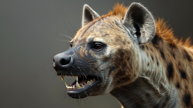 Foto um close de uma hiena mostrando seus dentes a hiena é um grande mamífero carnívoro que é nativo da áfrica e da ásia