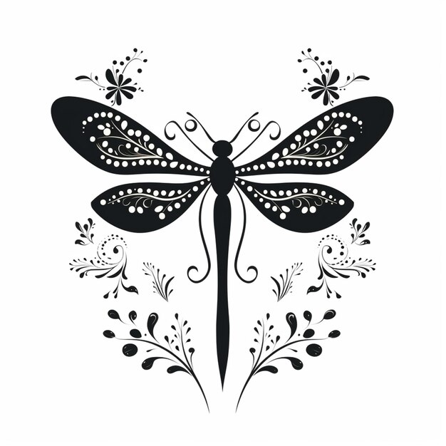 Foto um close de uma libélula com um desenho floral ai generativo