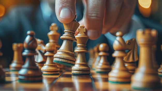 Foto um close de uma mão capturando um peão em um tabuleiro de xadrez destacando o pensamento crítico envolvido