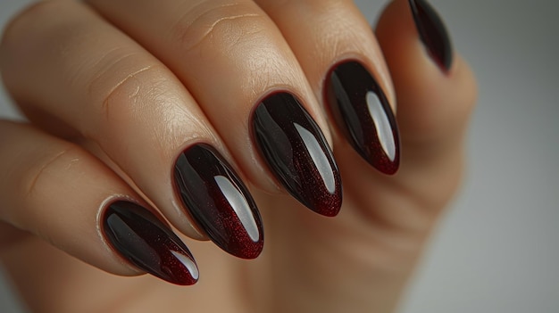 Um close de uma mão feminina e uma manicure desordenada em um fundo branco