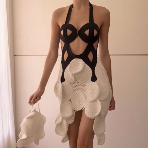 um close de uma mulher em um vestido com uma bolsa generativa ai