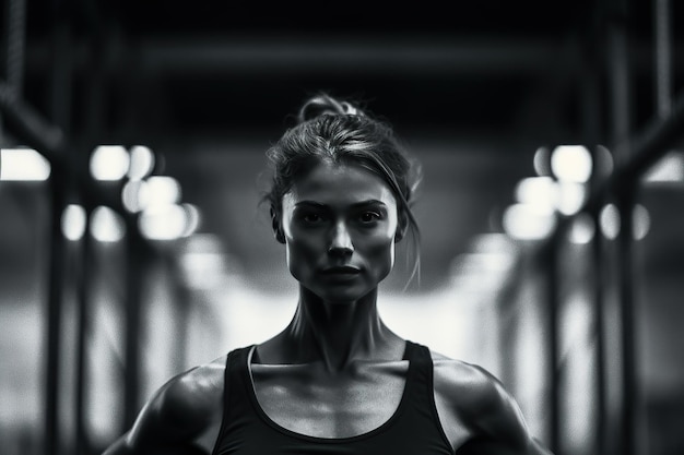 Foto um close de uma mulher sozinha no ginásio prestes a treinar ia generativa