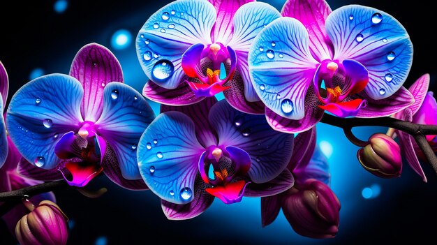 Um close de uma orquídea exótica de cores vibrantes