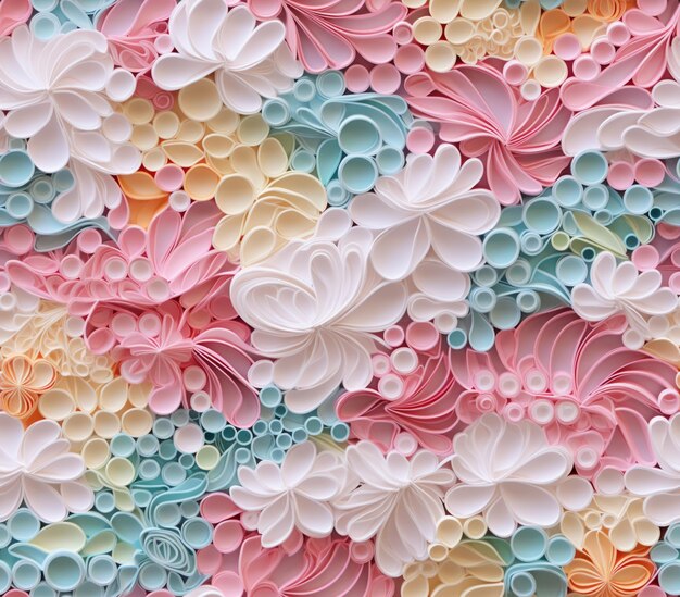 um close de uma parede de flores de papel com cores diferentes ai generativa