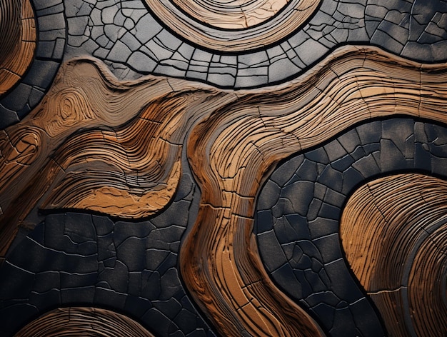 um close de uma parede de madeira com um design circular generativo ai
