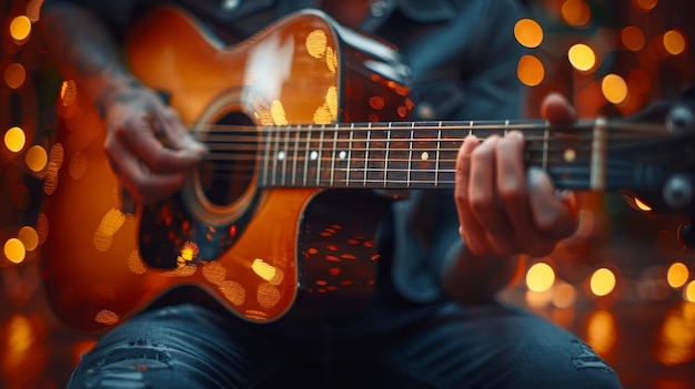 Um close de uma pessoa afinando uma guitarra enfatizando a importância de estar em harmonia com a própria