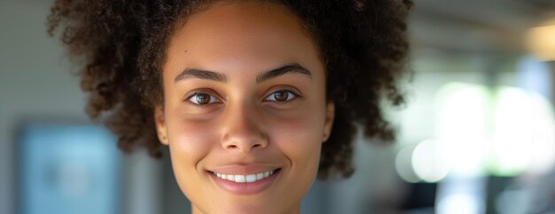 Foto um close de uma pessoa com cabelo encaracolado