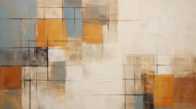 Um close de uma pintura abstrata de quadrados e retângulos