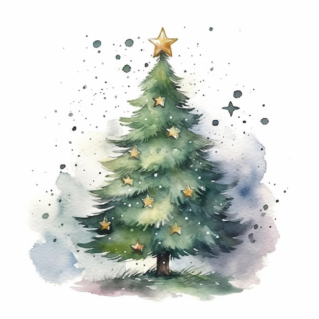 um close de uma pintura em aquarela de uma árvore de natal generativa ai