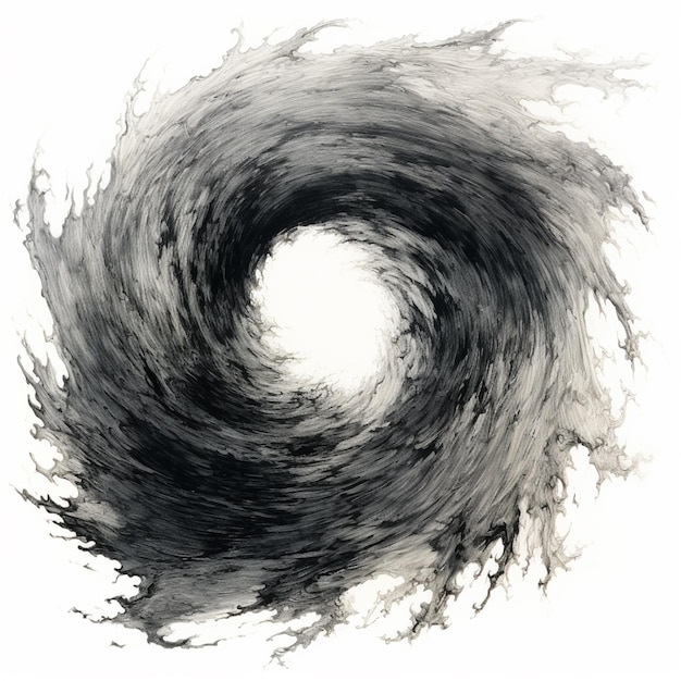 um close de uma pintura em preto e branco de uma IA generativa em espiral