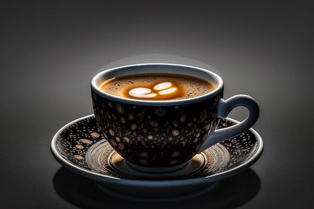 um close de uma xícara de café expresso contra um fundo escuro