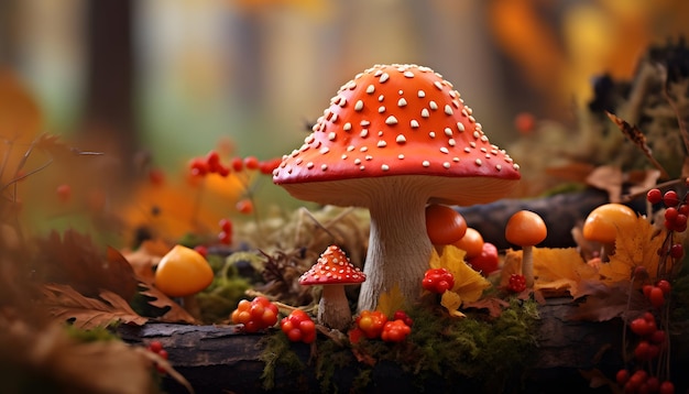 Foto um close detalhado de um cogumelo numa floresta exuberante