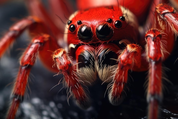 Foto um close detalhado de uma aranha enfatizando seus atributos assustadores entregando uma experiência visceral de aracnofobia