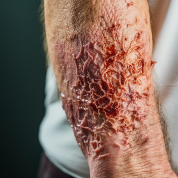 Foto um close do braço de um homem com sangue