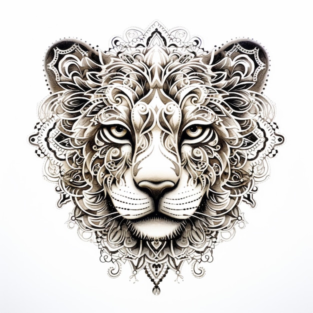 um close do desenho de uma cabeça de leão com um padrão ai generativo