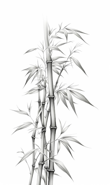 um close do desenho de uma planta de bambu com folhas generativas ai