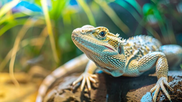 Foto um close do lagarto na rocha