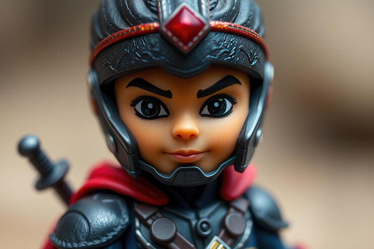 Foto um close do pequeno guerreiro de brinquedo