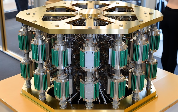 Foto um close dos bits quânticos de um computador quântico