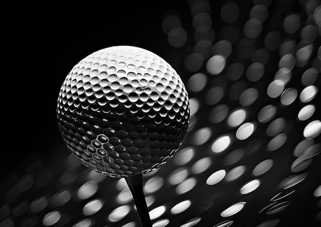 Um close-up abstrato de uma bola de golfe no tee capturado a partir de um ângulo baixo A bola é acentuadamente