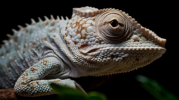 Um close-up da cabeça de um camaleão