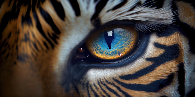 Um close-up da IA generativa do olho azul de um tigre