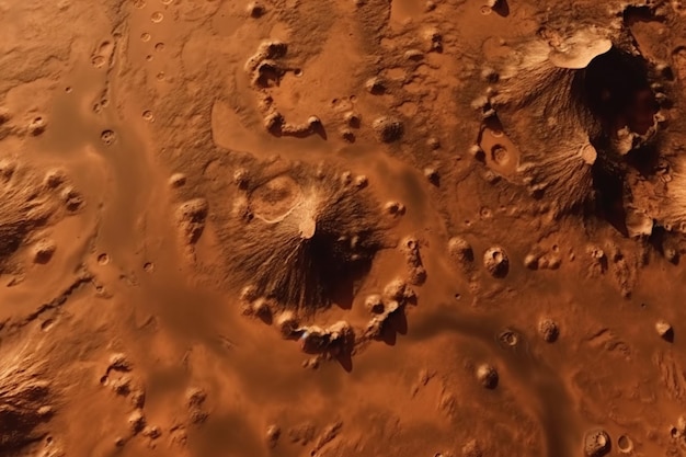 Um close-up da superfície de Marte mostrando o terreno de Marte.