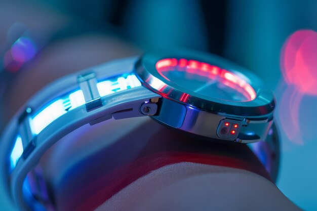 Um close-up da tecnologia wearable futurista