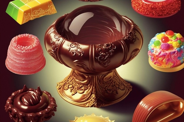 Um close-up da tigela coberta de chocolate generativa ai