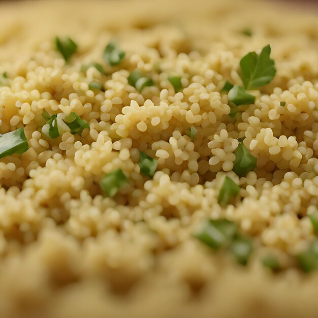 Foto um close-up de arroz com cebola e salsa em cima