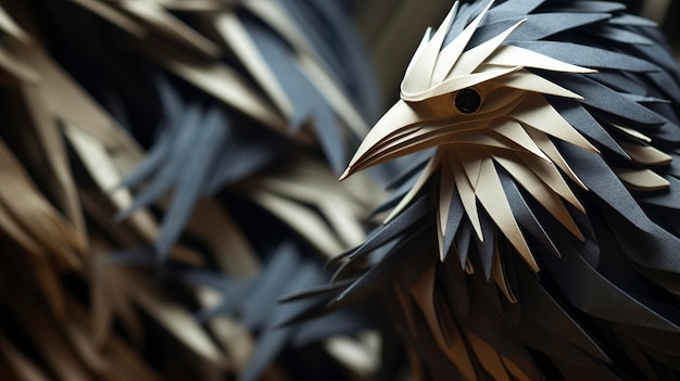 Um close-up de arte de papel de origami dobrado de forma criativa