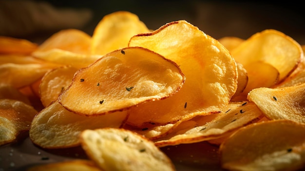 Um close-up de batatas fritas com sabor gouda defumado representando o sabor rico e defumado