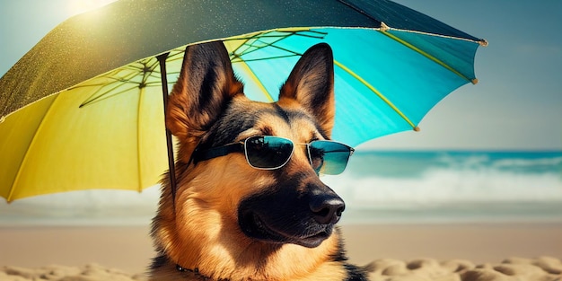 Um close-up de cachorro usando óculos de sol generativa ai