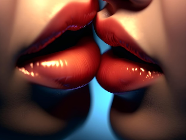 Foto um close-up de dois lábios com a palavra amor neles
