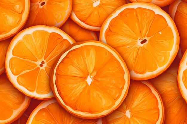 Um close-up de fatias de laranja em uma superfície castanha escura IA geradora