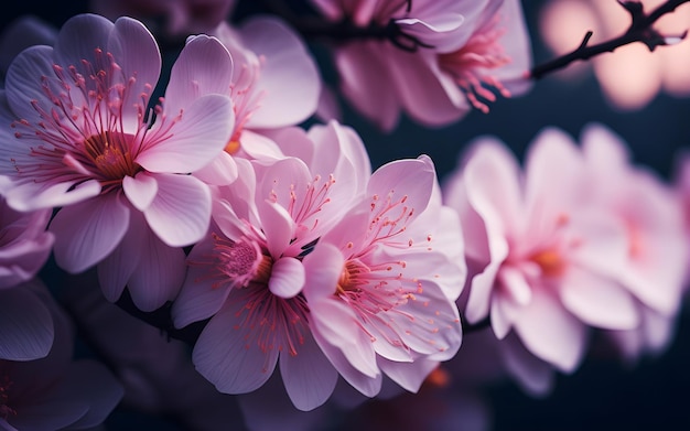 Um close-up de flores coloridas de sakura