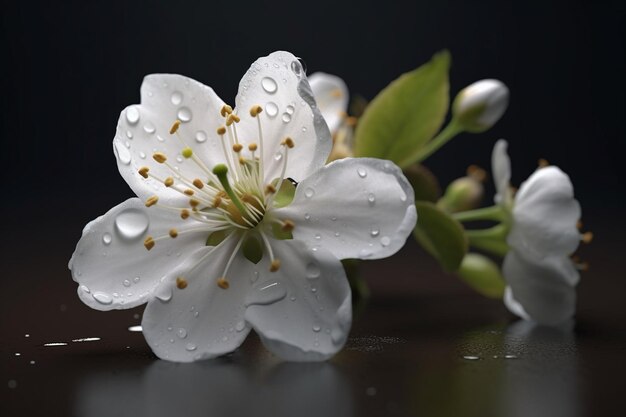 Um close-up de flores com gotas de água sobre eles