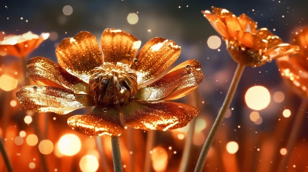 Um close-up de flores de laranja com um fundo desfocado