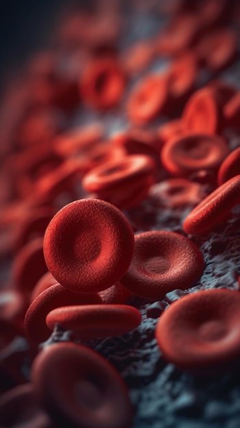Um close-up de glóbulos vermelhos
