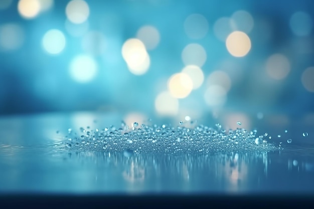 Um close-up de gotas de água em um fundo azul