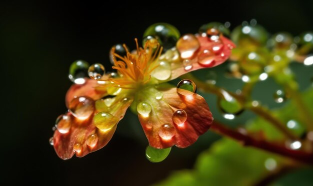 Um close-up de gotas de água em uma flor