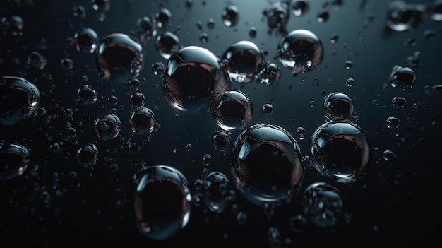 Um close-up de gotas de água em uma superfície preta