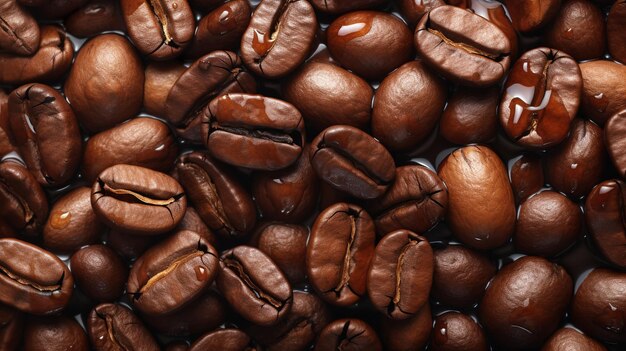 Um close-up de grãos de café com a palavra café nele