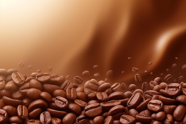 Um close-up de grãos de café com um fundo escuro