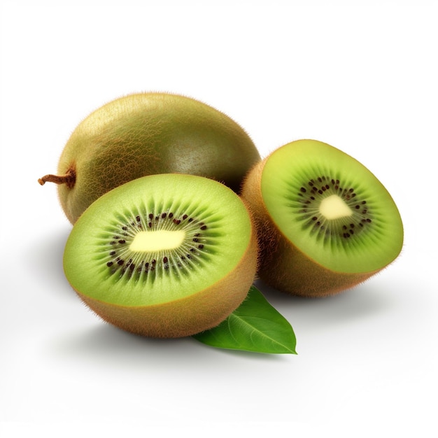 Um close-up de kiwis com folhas verdes