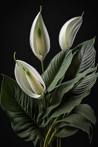 Um close-up de lindo buquê brilhante de flores de lírio da paz Generative AI