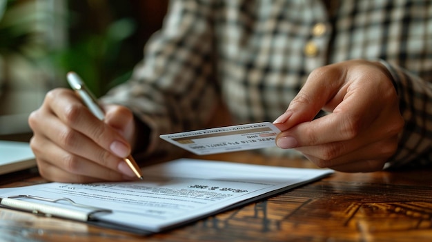 Foto um close-up de mãos passando papel de parede de crédito